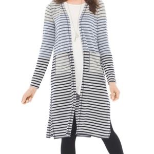 Chico's Zenergy Radley Stripe Long Knit Cardigan Sweater Gray Blue L Chico's 2